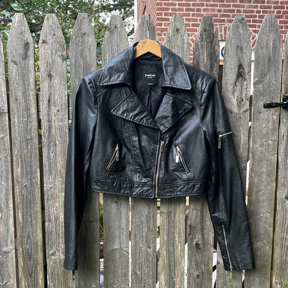 Bebe Cropped Leather Jacket
